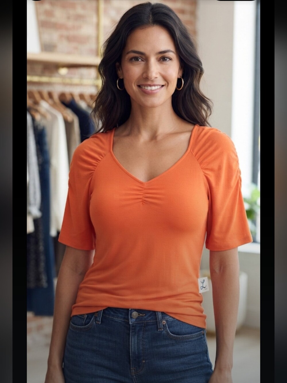 Elle Women's Orange Short-Sleeve V-Neck Top